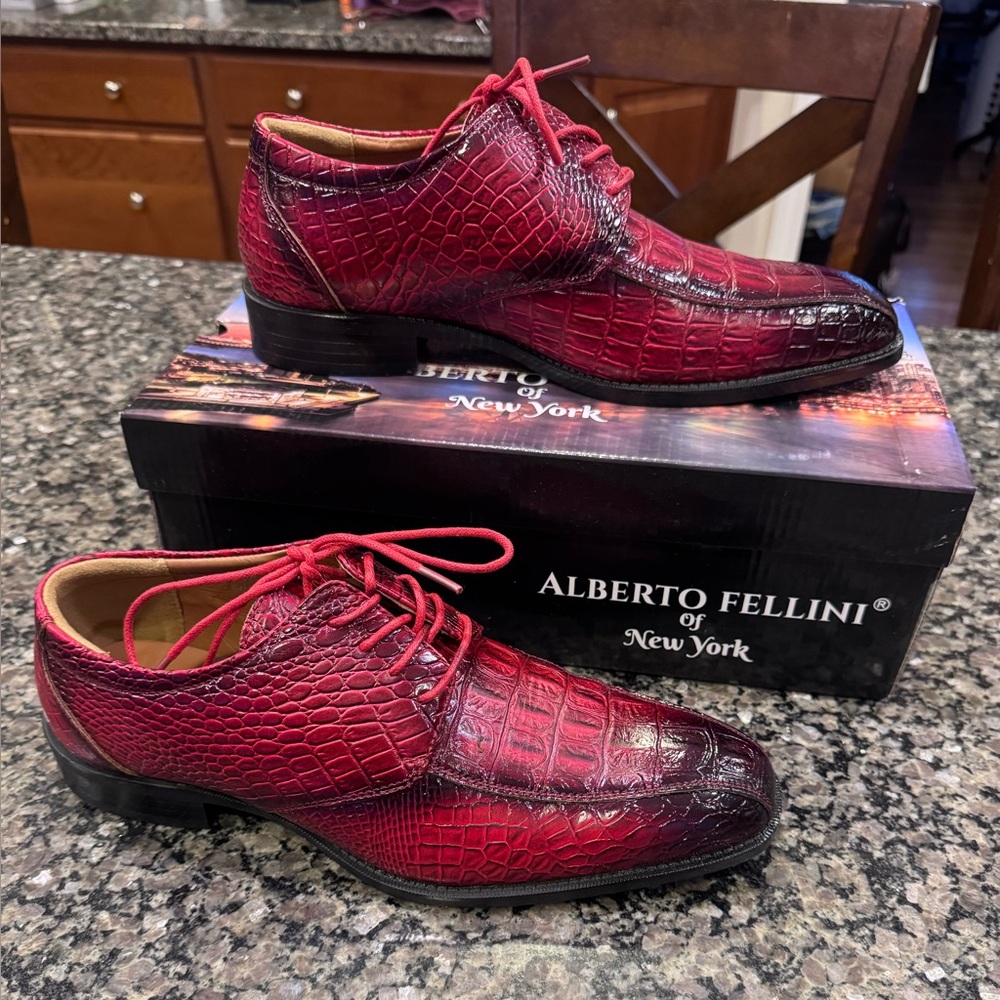Alberto Fellini Faux Alligator Leather Oxford Mens 8.5 Red Dress Shoe Rockabilly